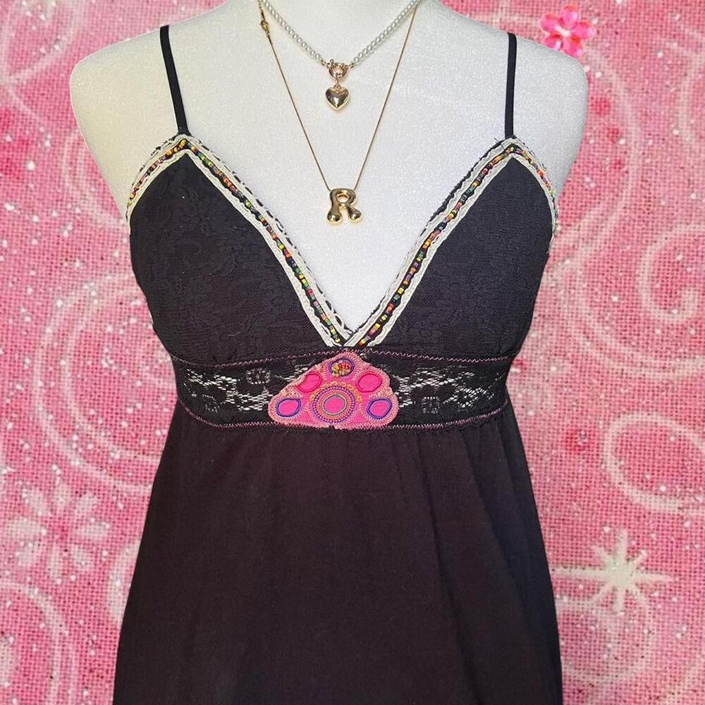 Free People Black Slip Dress with Lace and Beading